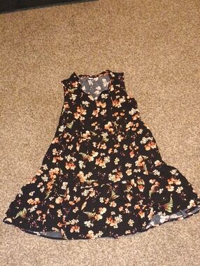 Old Navy Black Sleeveless Mini Dress with Orange & Cream Floral Print